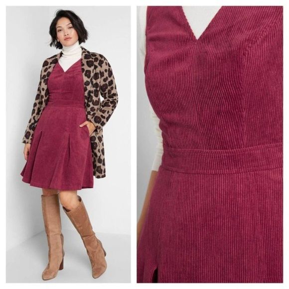ModCloth Utmost Allure Corduroy Ribbed A-Line Dress in Burgundy Sz 6 - Picture 2 of 9